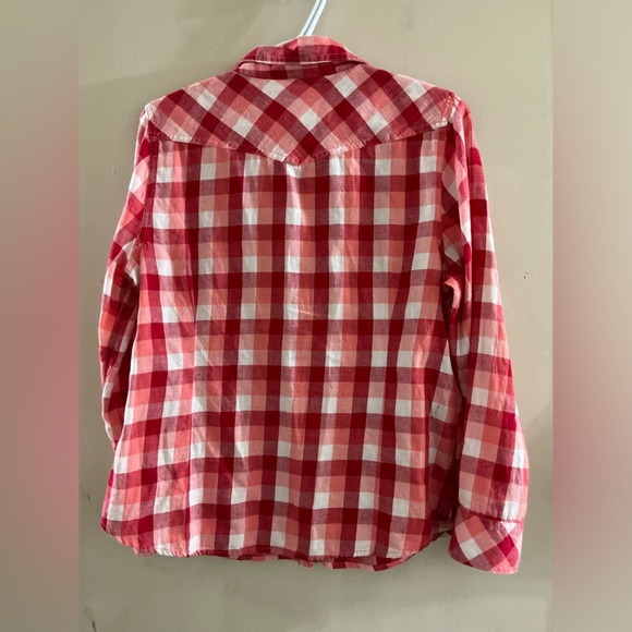 Sonoma Women’s Button-up Blouse Red Pink Plaid Long Sleeve Size L-petite - Picture 4 of 5